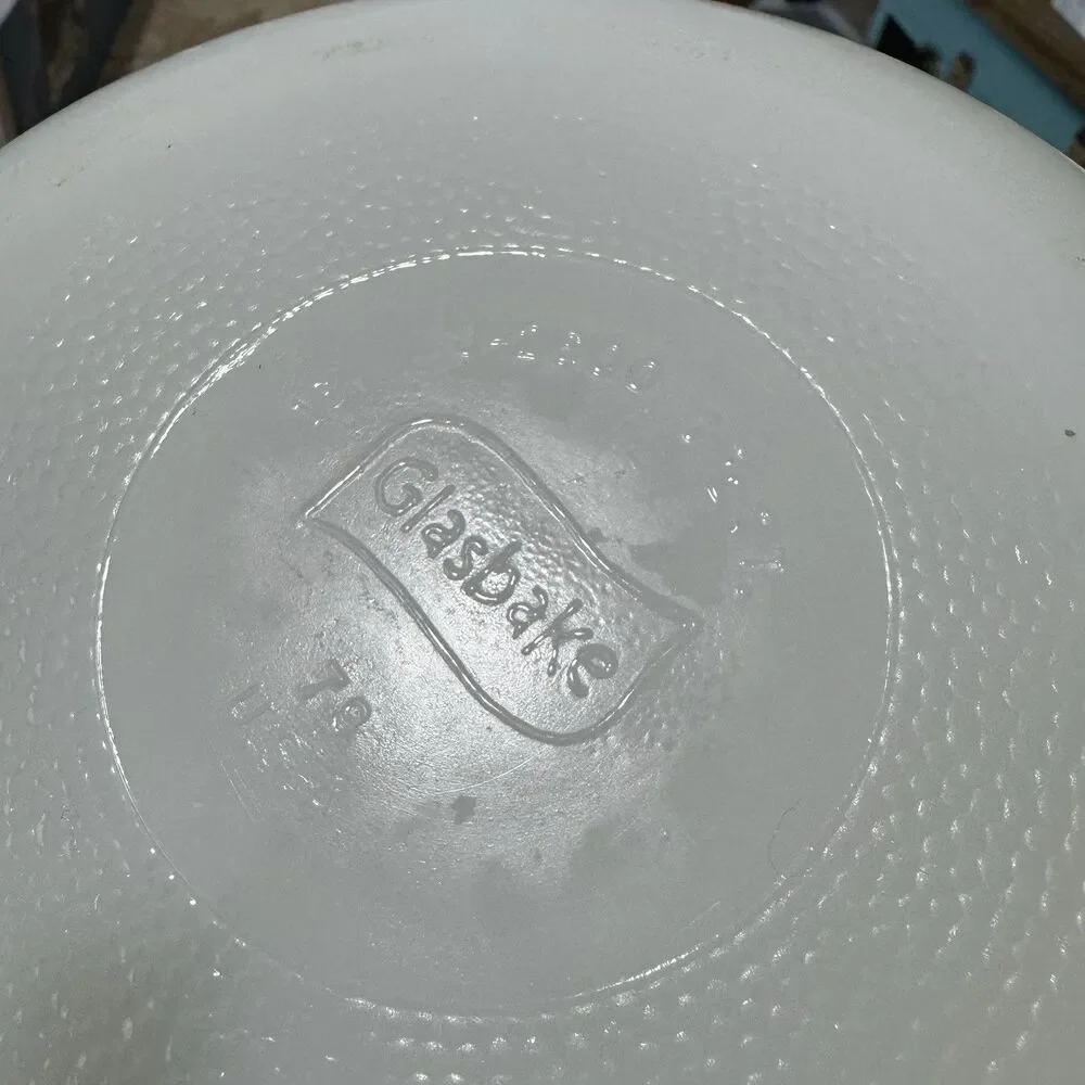VTG Mid Century‎ GLASBAKE GREEN DAISY 1.5 Quart Casserole Dish J-2600